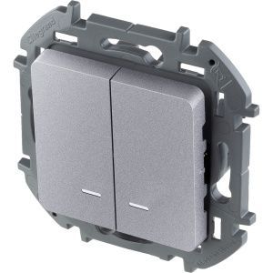 INSPIRIA Выключатель 2-клавишный с подсветкой/индикацией схема 5L 10АХ безвинтовые зажимы алюминий 673632