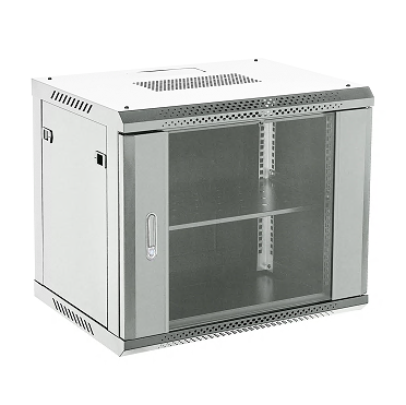Настенный шкаф 19" 9U 600×450×501 (ШxГxВ), дверь стекло, металлическая задняя стенка, боковые съемные стенки, RAL 7035 REXANT 04-0964-111