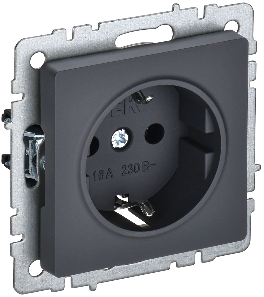 BRITE Розетка 1-местная с заземлением без защитных шторок 16А РС11-1-0-БрГ графит IEK BR-R11-16-K53