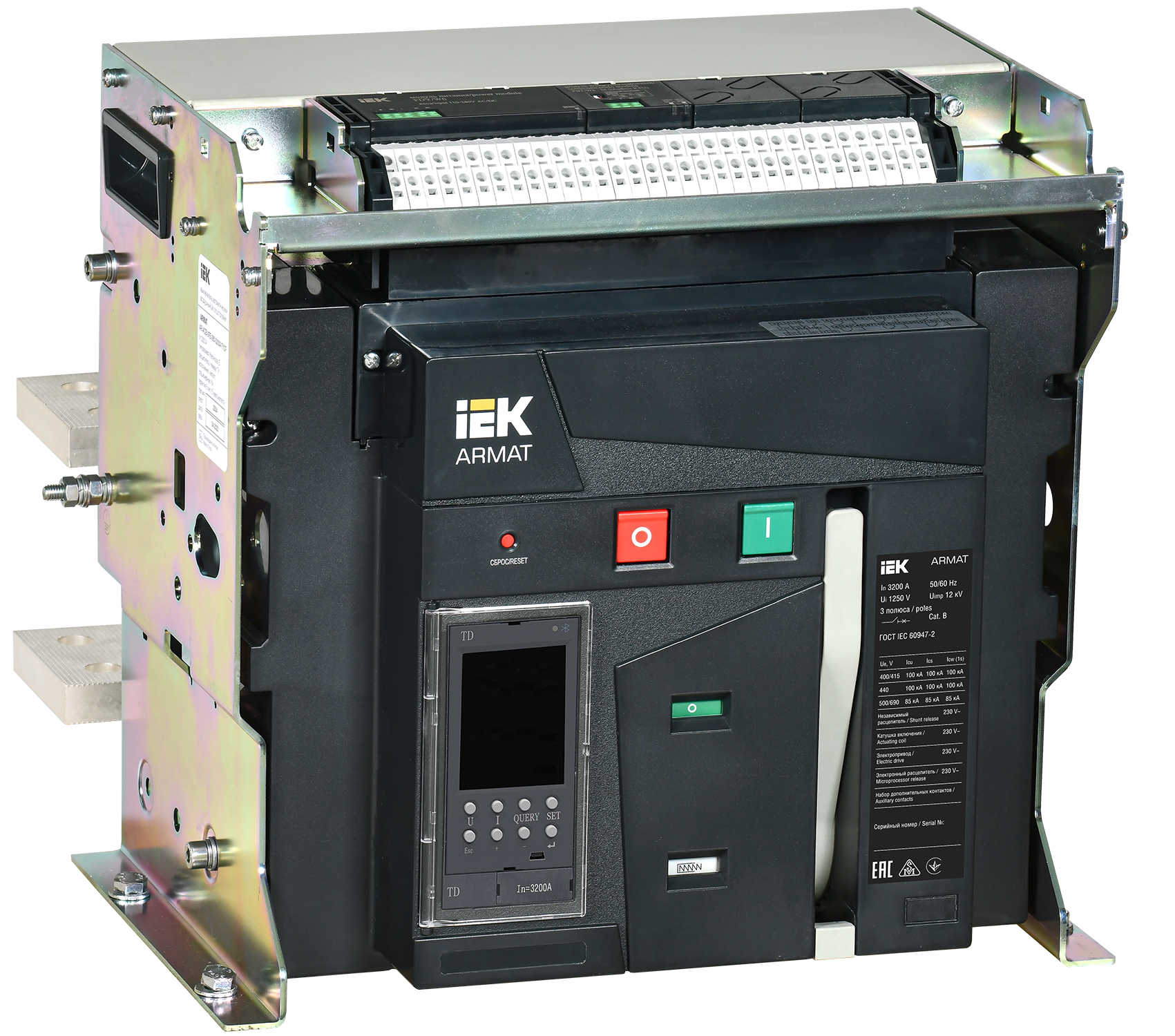 ARMAT AR-A4H TD32 3P F HR Выключатель автоматический воздушный 100кА расцепитель TD 3200А 3P стационарный с аксессуарами ~220-240В: реле отключения, р