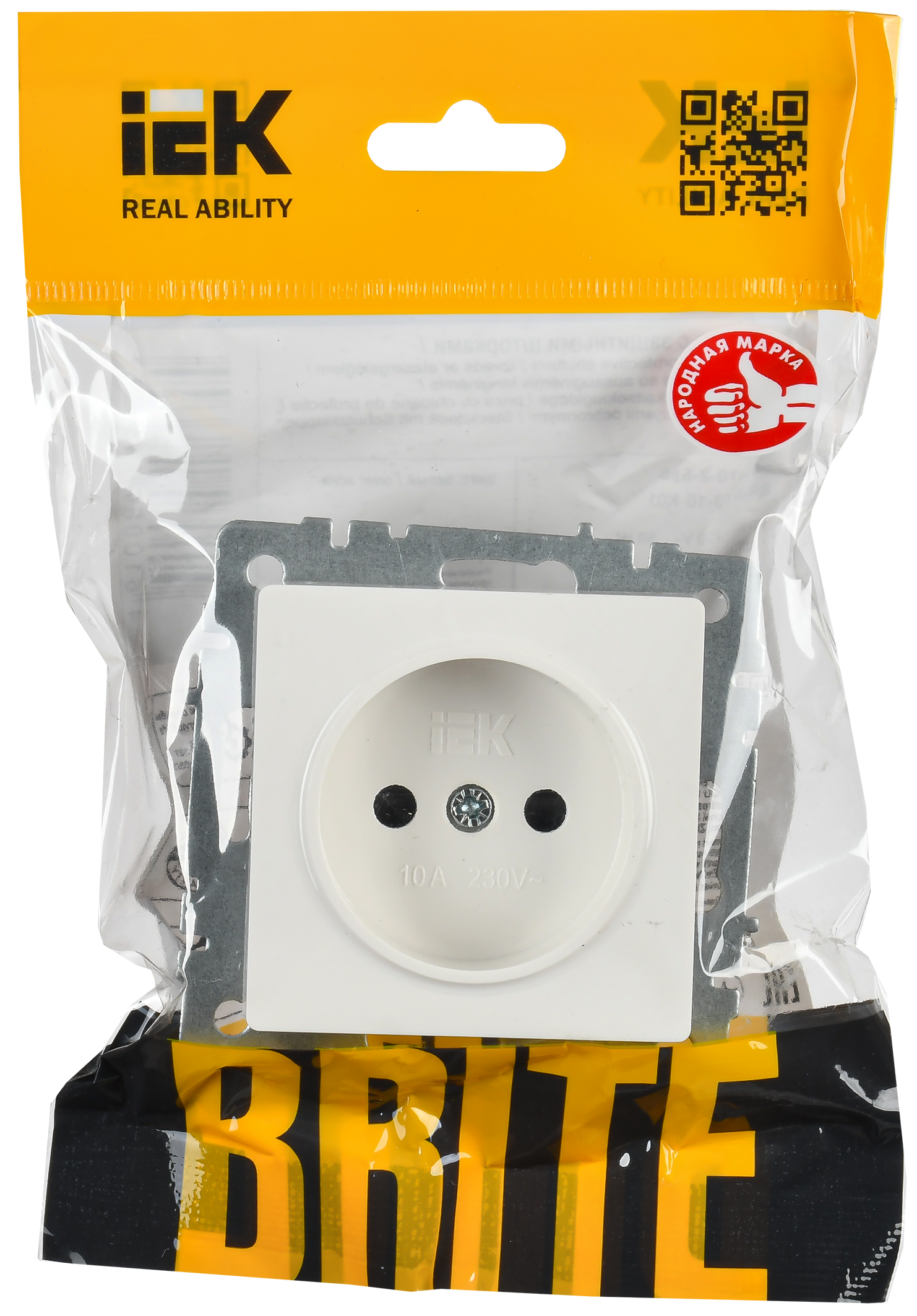 BRITE Розетка 1-местная без заземления с защитными шторками 10А РСш10-2-БрБ белый IEK - Фото 2