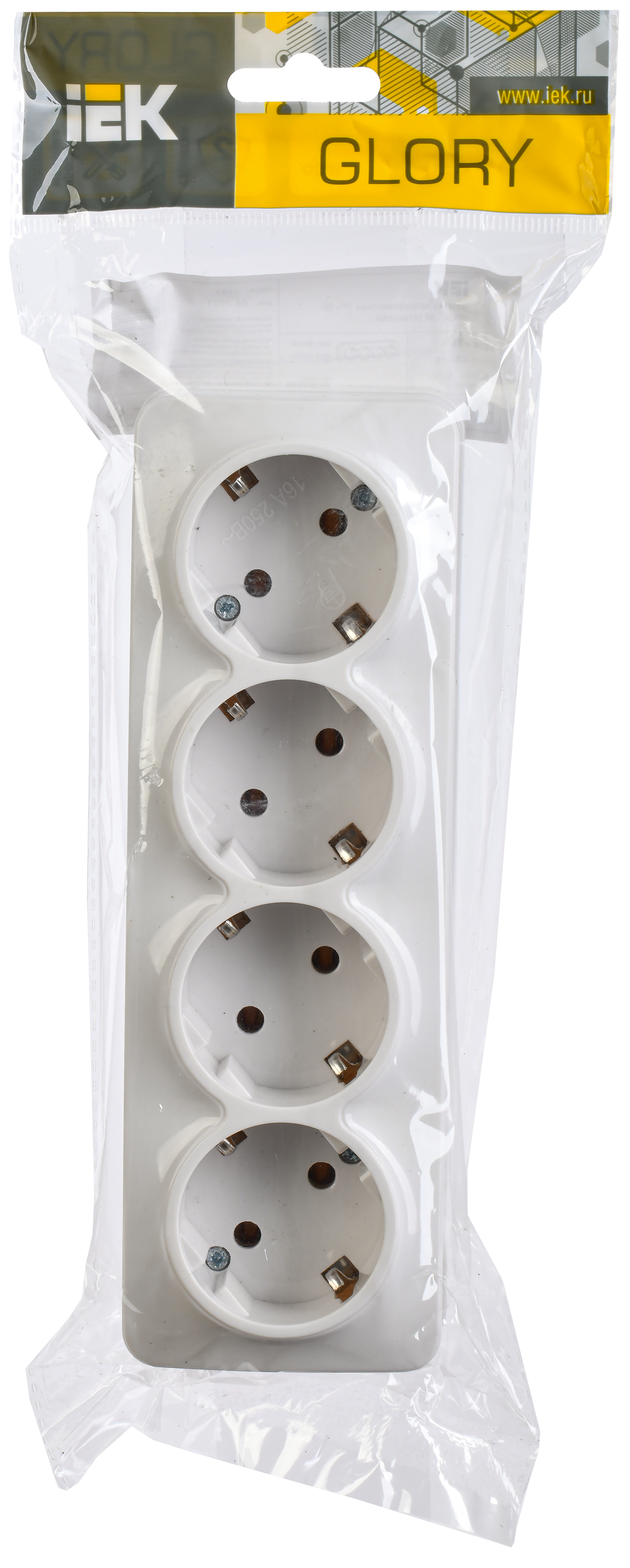 GLORY Розетка 4-местная для открытой установки с заземлением без защитных шторок 16А РС24-3-ХБ белый IEK - Фото 2