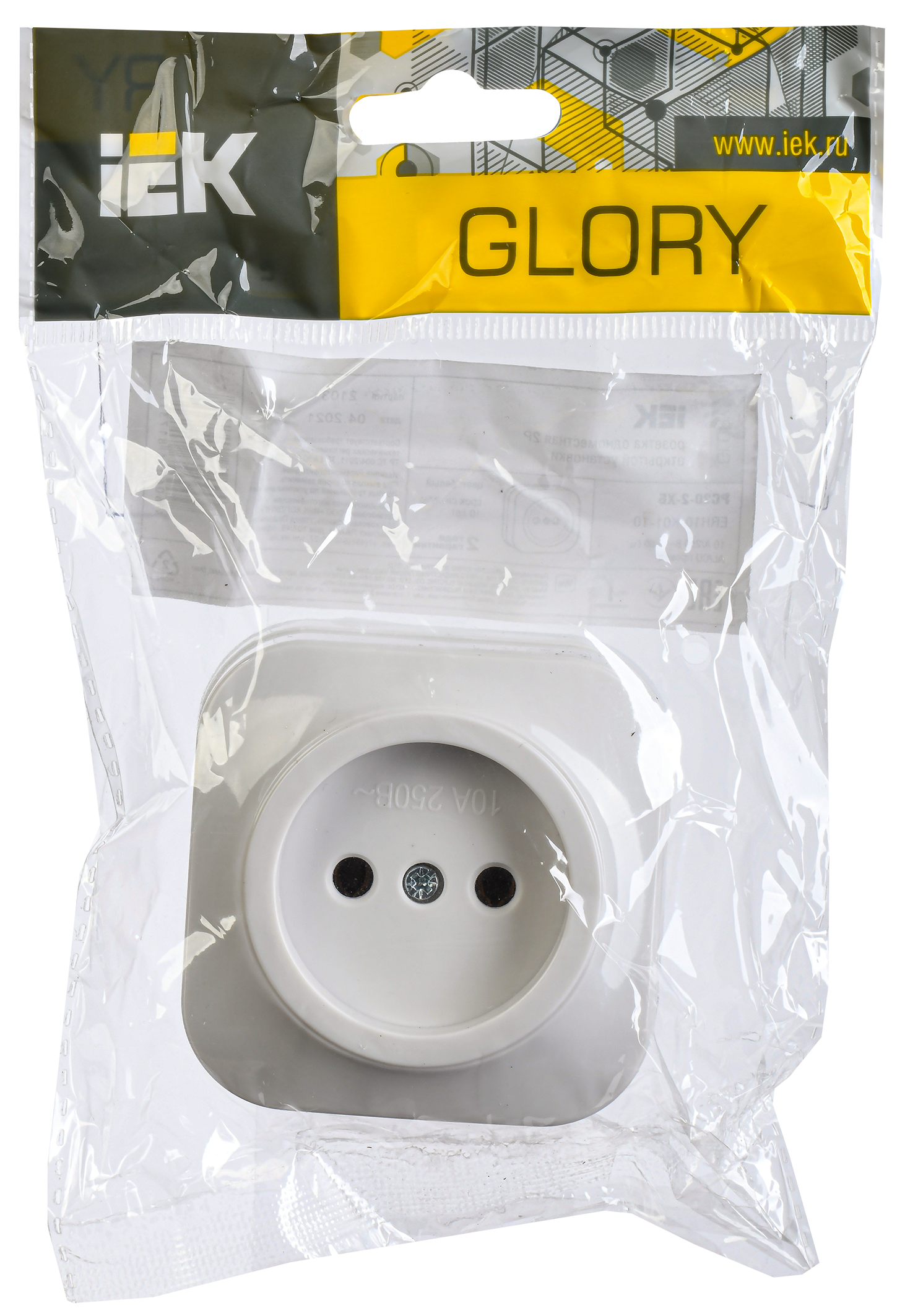 GLORY Розетка 1-местная для открытой установки без заземления без защитных шторок 10А РС20-2-ХБ белый IEK - Фото 2