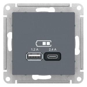 Розетка USB AtlasDesign тип A+C 5В/2.4А 2х5В/1.2А механизм грифель SE ATN000739 1340073