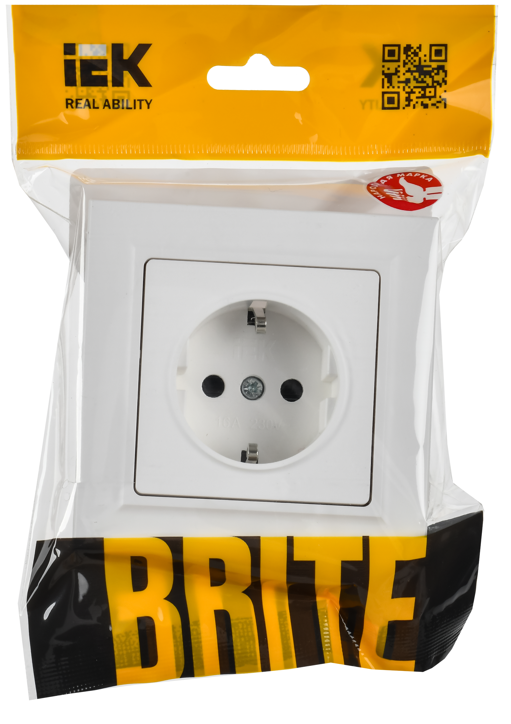 BRITE Розетка 1-местная с заземлением с защитными шторками 16А в сборе РСР14-1-0-БрАБ арктический белый IEK - Фото 2