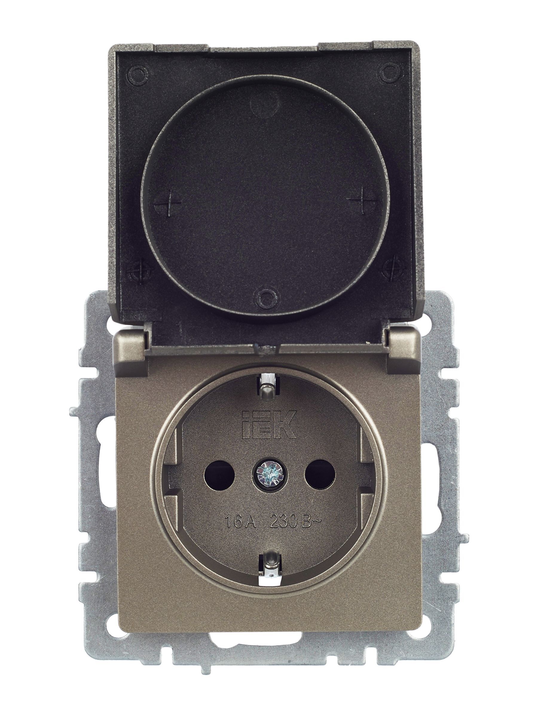 BRITE Розетка 1-местная с заземлением с защитными шторками и крышкой 16А IP44 РСбш10-3-44-БрШ шампань IEK - Фото 7