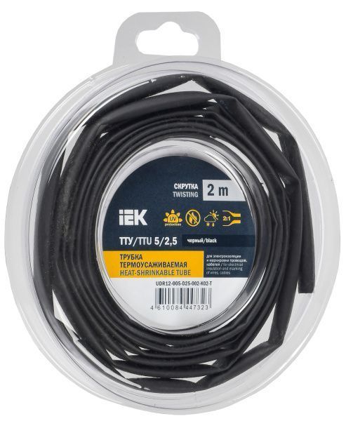 Трубка термоусадочная ТТУ нг-LS 5/2,5 черная (2м/упак) IEK UDR12-005-D25-002-K02-T