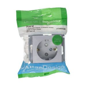 Розетка 1-м СП AtlasDesign 16А IP20 с заземл. защ. шторки механизм алюм. SE ATN000345 1240242