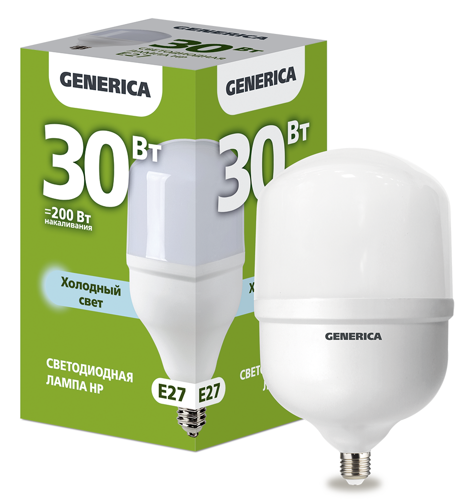 Лампа светодиодная HP 30Вт 230В 6500К E27 GENERICA LL-HP-30-230-65-E27-G