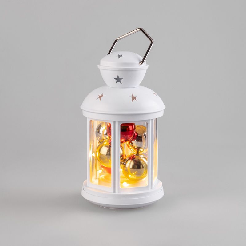 Декоративный фонарь с шариками 12х12х20,6 см, белый корпус, теплый белый цвет свечения NEON-NIGHT 513-062