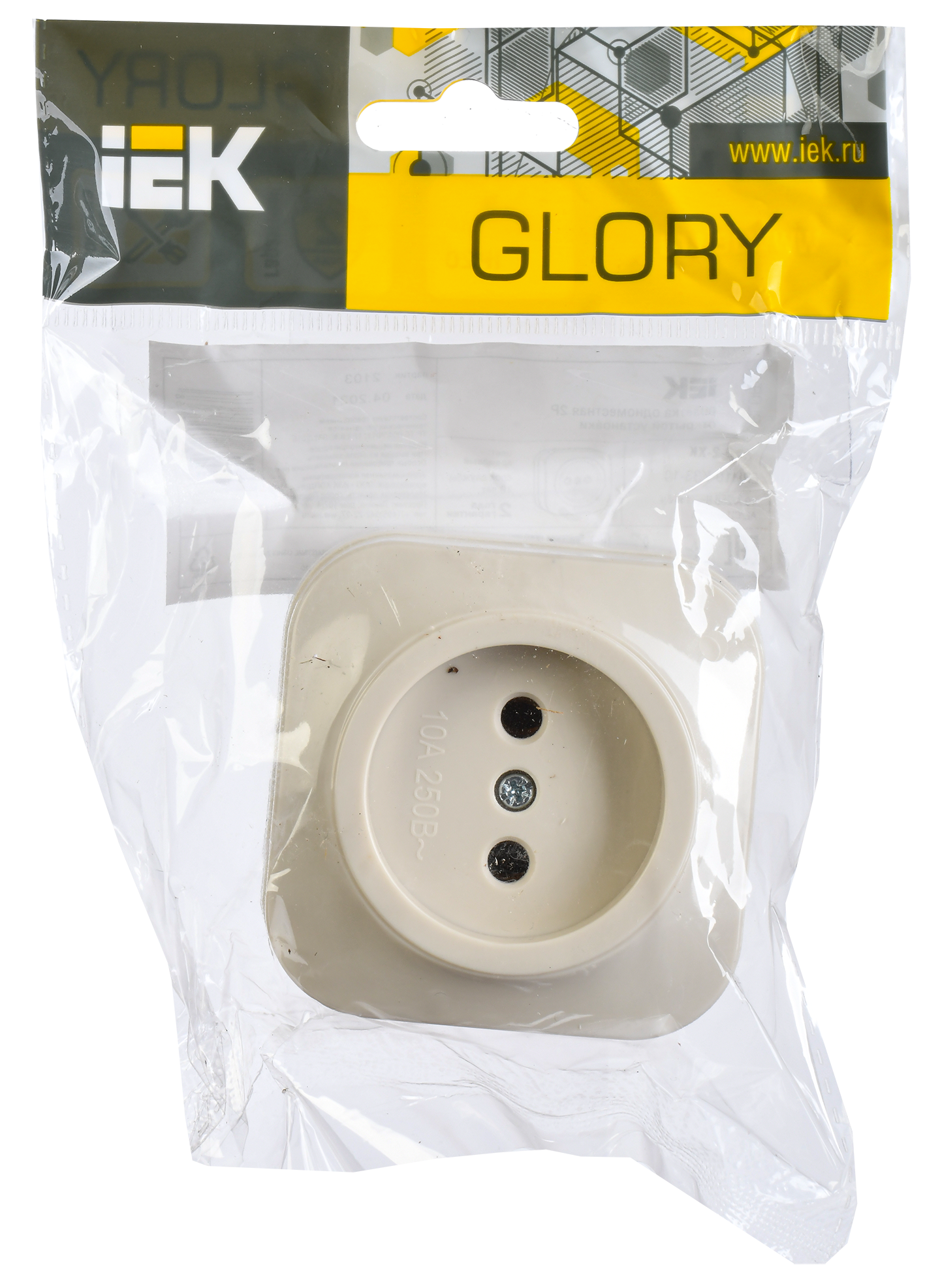 GLORY Розетка 1-местная для открытой установки без заземления без защитных шторок 10А РС20-2-ХК кремовый IEK - Фото 2