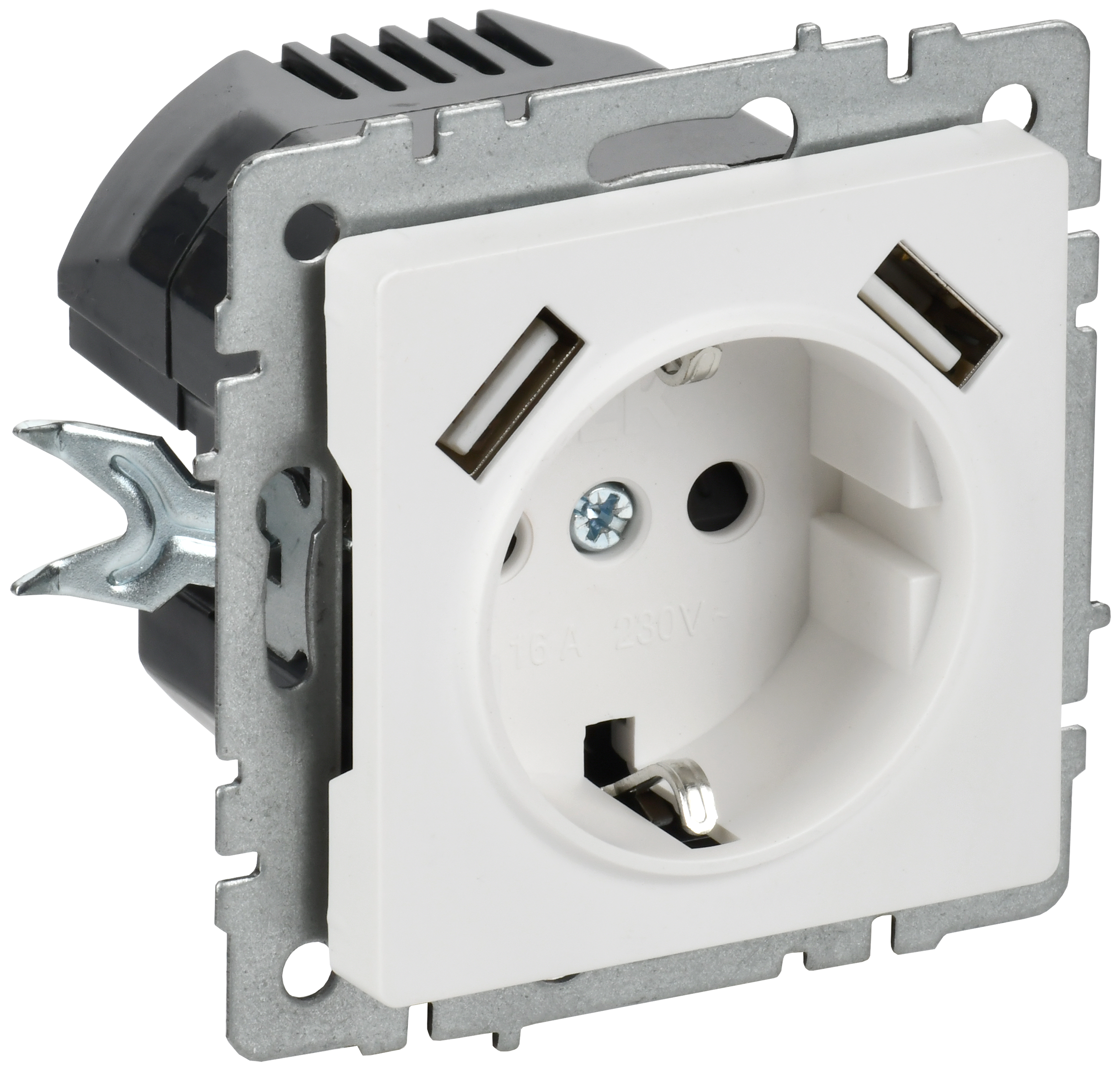 BRITE Розетка 1-местная с заземлением с защитными шторками 16А с USB A+A 5В 2,1А РЮш10-1-БрАБ арктический белый IEK BR-R14-16-U21-D21-K91