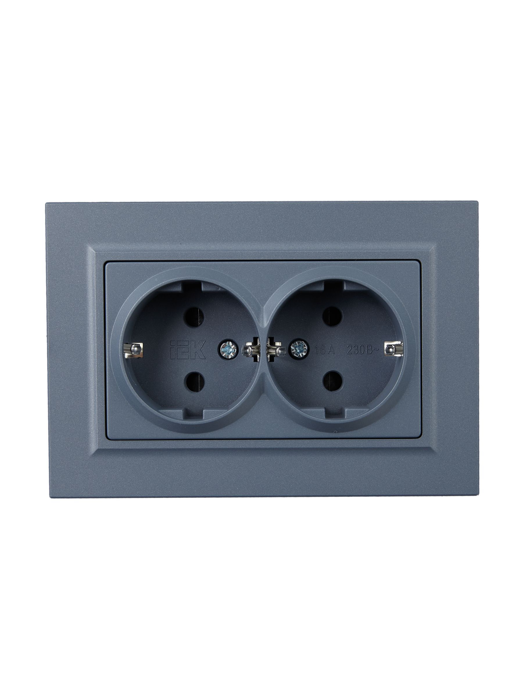 BRITE Розетка 2-местная с заземлением с защитными шторками 16А в сборе РСш12-3-БрМ маренго IEK - Фото 4