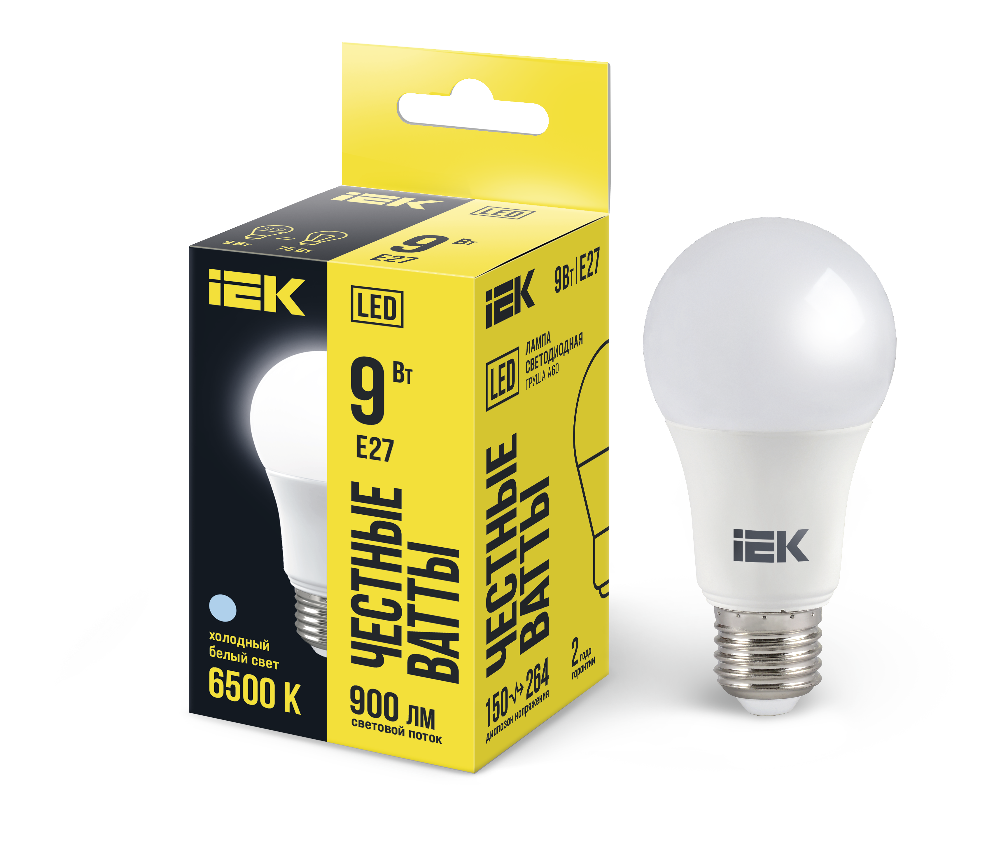 Лампа светодиодная A60 груша 9Вт 230В 6500К E27 IEK LLE-A60-9-230-65-E27