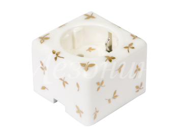 Розетка ретро фарфоровая, двухполюсная, с заземляющим контактом, квадро, коллекция "ИМПЕРАТОРСКАЯ" ,