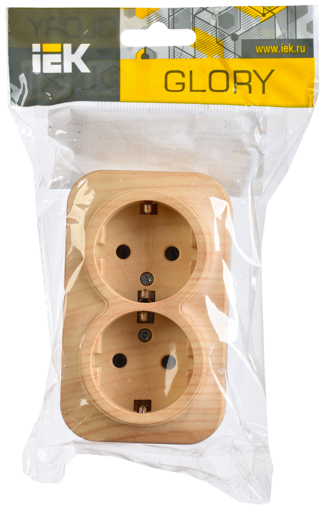 GLORY Розетка 3-местная для открытой установки с заземлением без защитных шторок 16А РС23-3-ХС сосна IEK - Фото 2