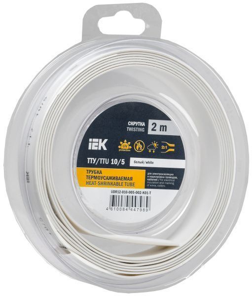 Трубка термоусадочная ТТУ нг-LS 10/5 белая (2м/упак) IEK UDR12-010-005-002-K01-T