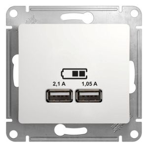 Розетка USB 2-м СП Glossa тип A+A 5В/2.1А 2х5В/1.05А механизм бел. SE GSL000133 504569