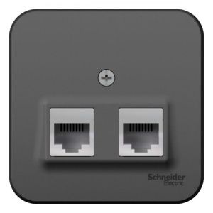 Розетка компьютерная + телефонная 2-м ОП Blanca RJ45 кат.5E + RJ11 с изолир. пластиной антрацит SE BLNIA045116 1210648