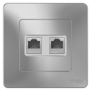 Розетка компьютерная + телефонная 2-м СП Blanca RJ45 кат.5E + RJ11 алюм. SE BLNIS045113 1210338