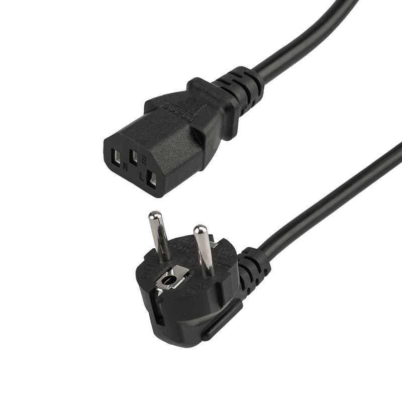 Шнур сетевой, вилка угловая СЕЕ 7/7(Schuko) - разъем IEC 320 C13, кабель 3x0,75 мм², длина 1,8 метра (PE пакет) REXANT 11-1121