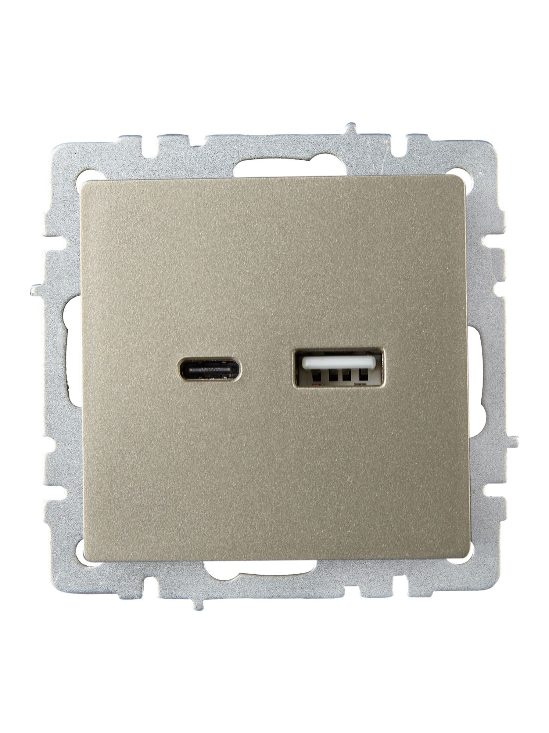 BRITE Розетка USB A+C 18Вт РЮ11-1-БрШ шампань IEK - Фото 8