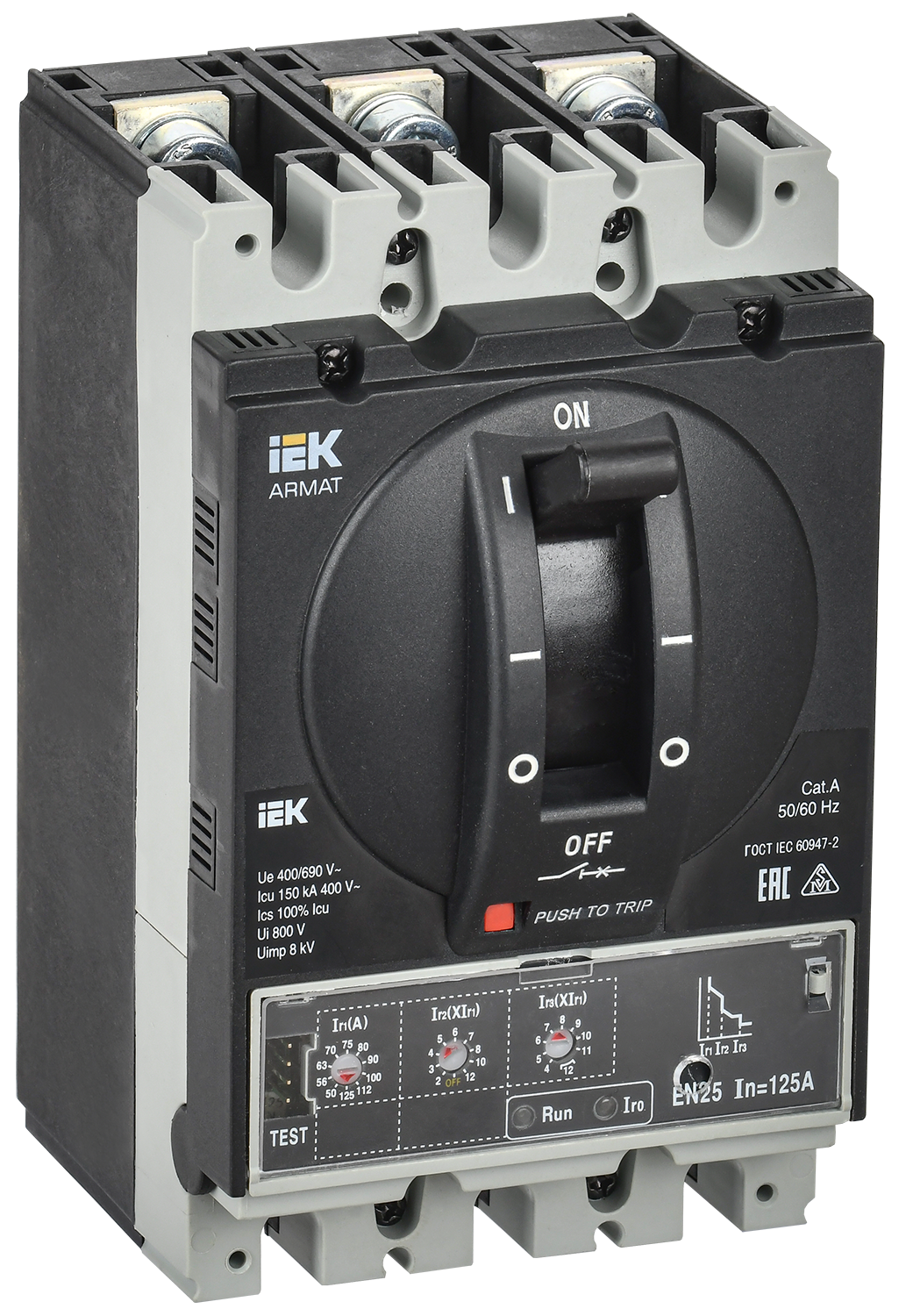 ARMAT Автоматический выключатель в литом корпусе 3P типоразмер A 150кА 125А расцепитель электронный стандартный IEK AR-MCCB-3A-150-0125A-ELSC