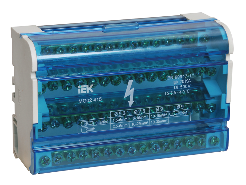 Шины на DIN-рейку в корпусе (кросс-модуль) ШНК 4х15 3L+PEN IEK