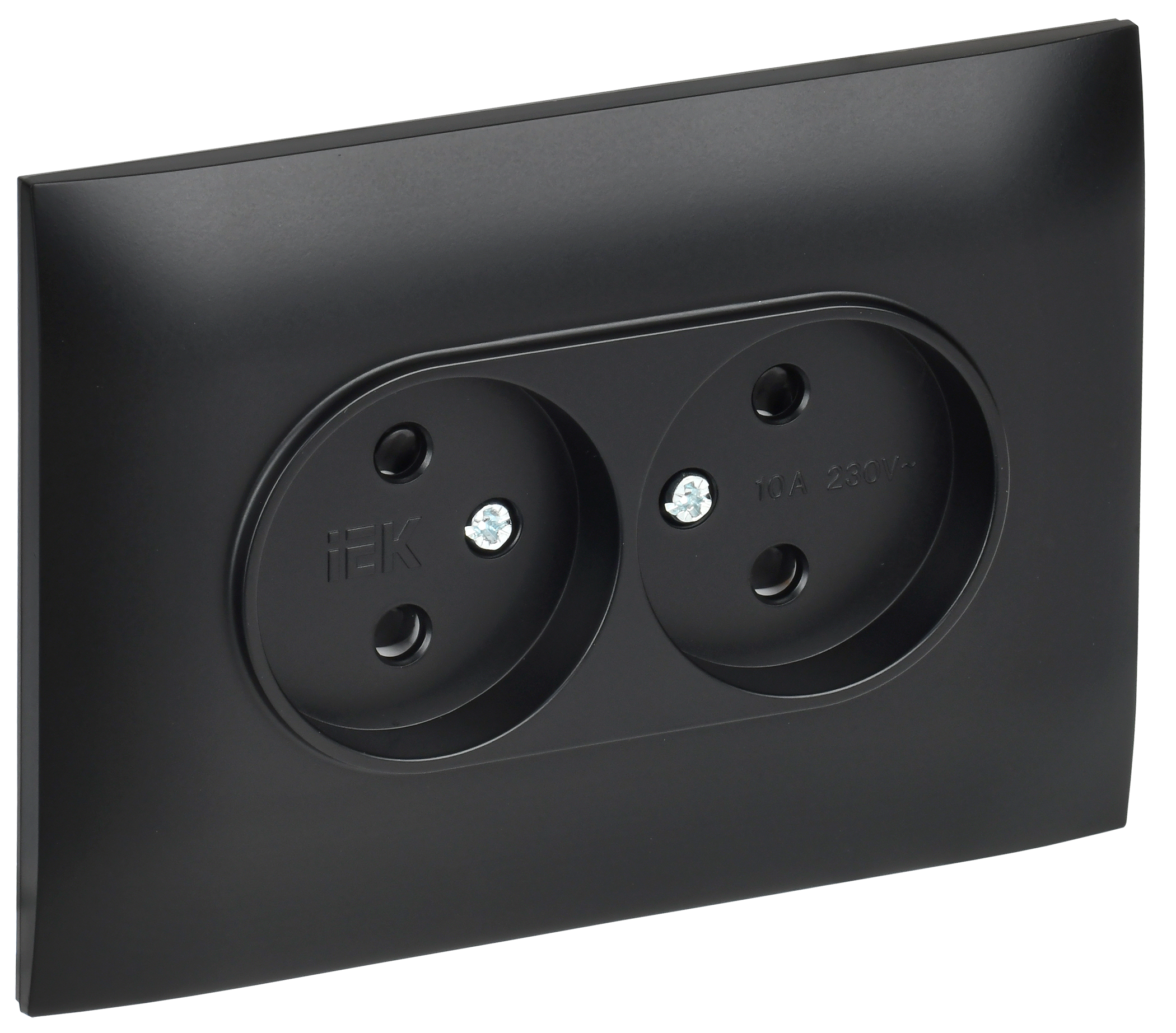 SKANDY Розетка 2-местная без заземления с защитными шторками 10А в сборе SK-R09Bl черный IEK SK-R23-10-K02-F