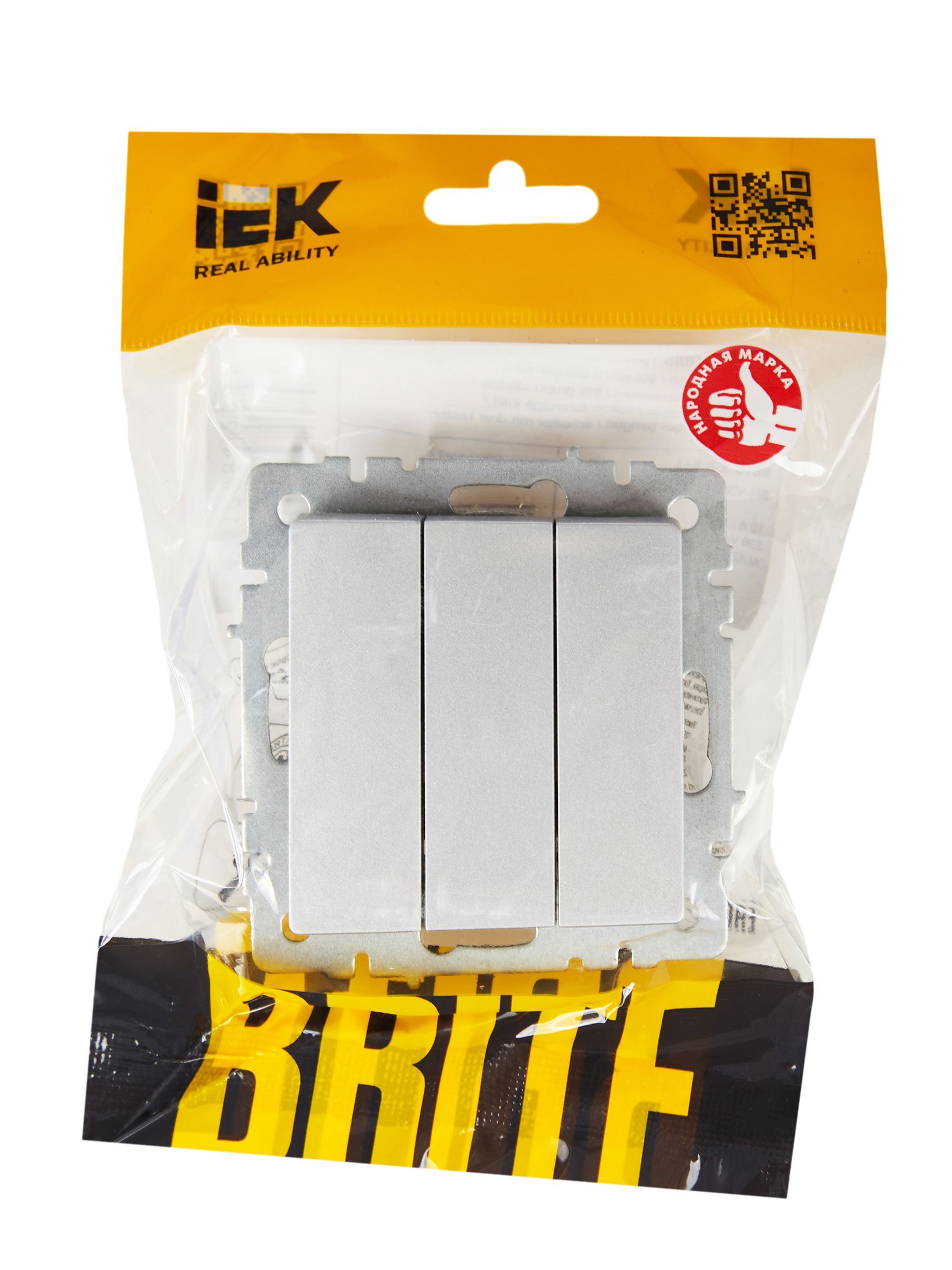 BRITE Выключатель 3-клавишный 10А ВС10-3-0-БрА алюминий IEK - Фото 6