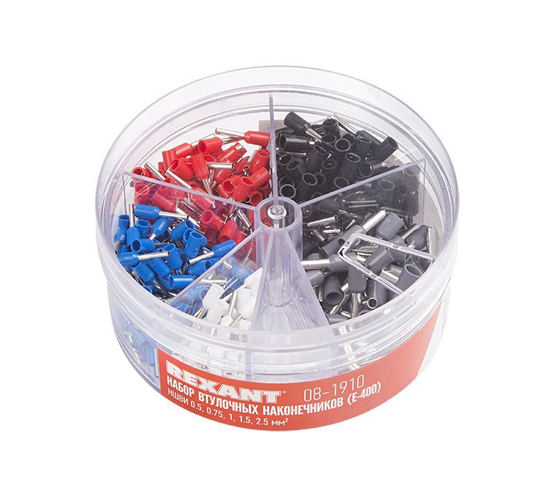Набор втулочных наконечников НШВИ (0.5 мм²; 0.75 мм²; 1 мм²; 1.5 мм²; 2.5 мм²) в боксе (E-400) REXANT 08-1910