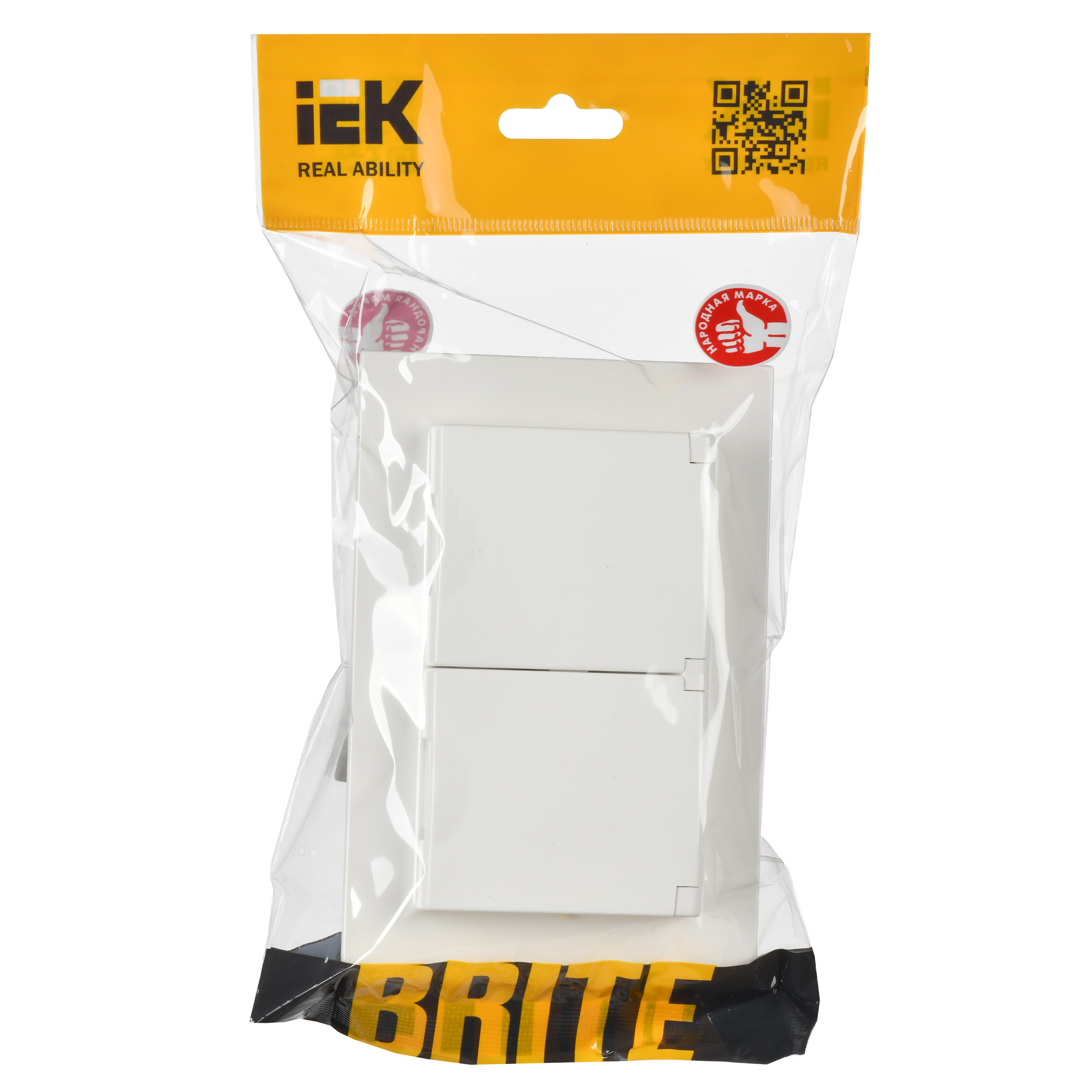 BRITE Розетка 2-местная с заземлением с защитными шторками и крышкой 16А в сборе IP44 РСбш12-3-44-БрБ белый IEK - Фото 2