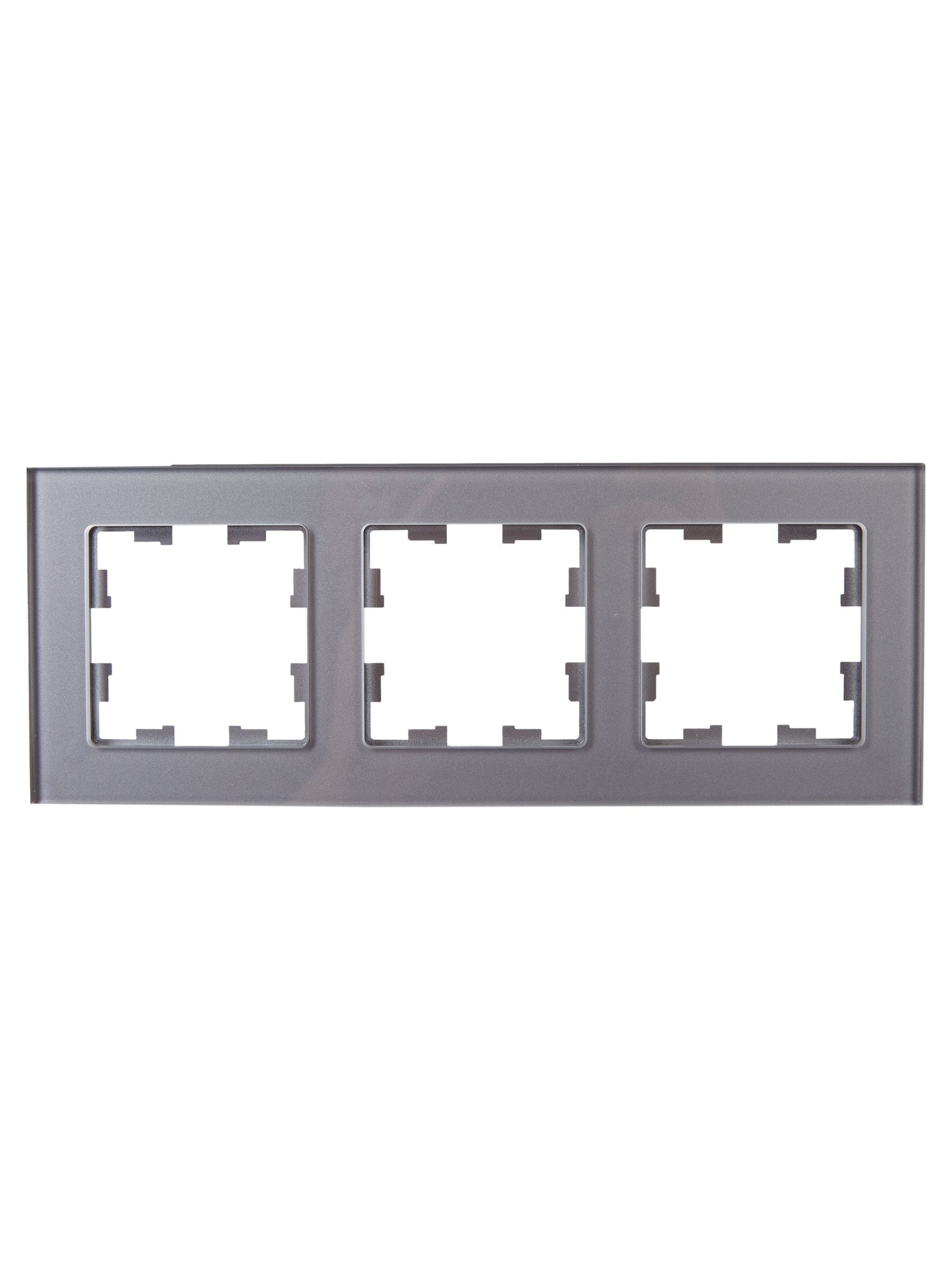 BRITE Рамка 3 -местная РУ-3-2-БрСе стекло серый IEK - Фото 5