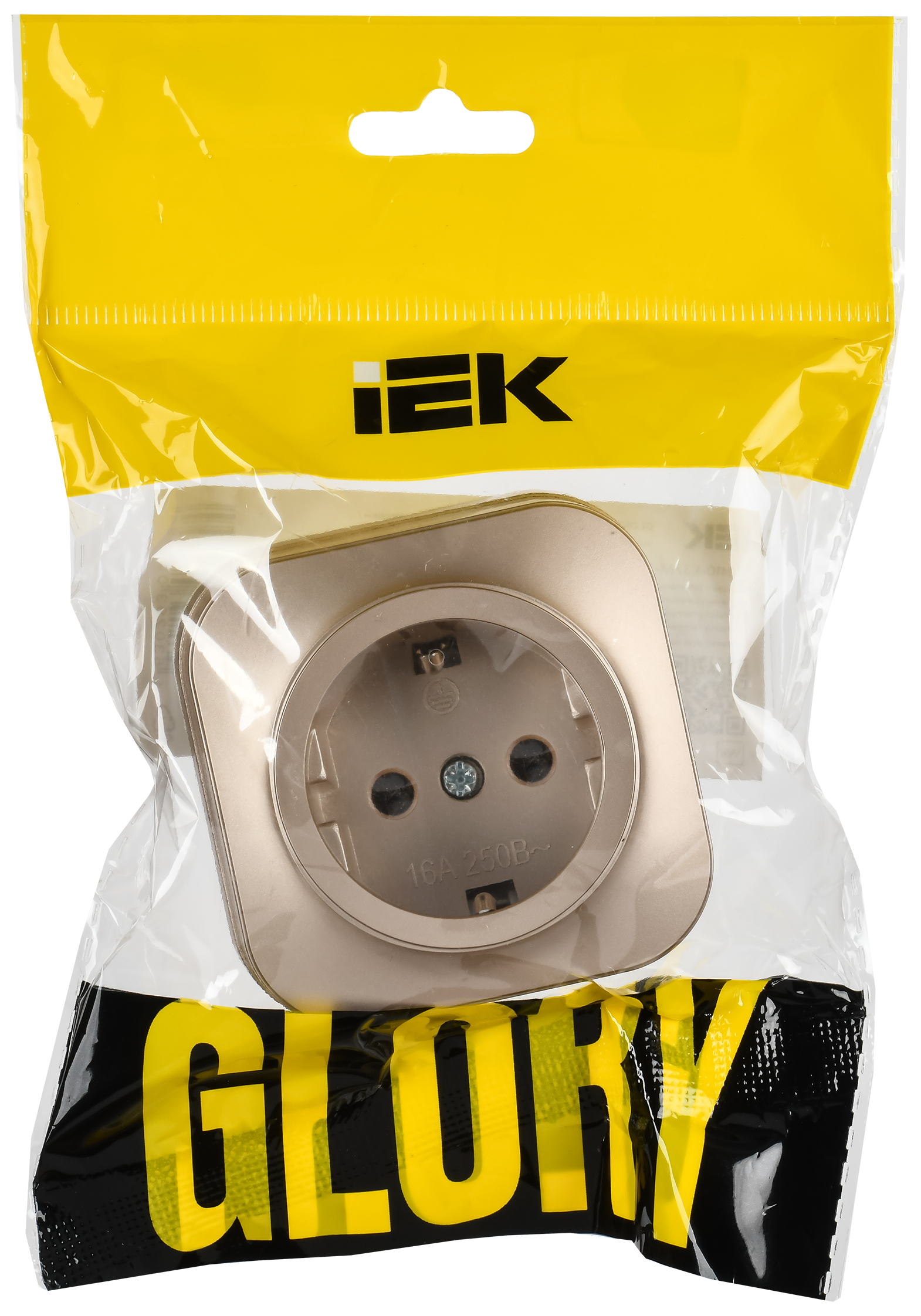 GLORY Розетка 1-местная для открытой установки с заземлением без защитных шторок 16А РС20-3-ХШм шампань матовый IEK - Фото 2