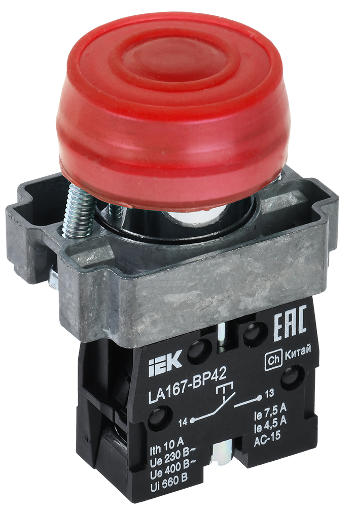 Кнопка управления LA167-BP42 d=22мм 1р красная IEK