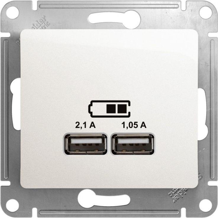 Розетка USB 2-м СП Glossa тип A+A 5В/2100мА 2х5В/1050мА механизм перламутр. SE GSL000633