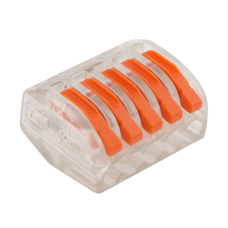 Универсальная клемма СМК 222-415, 5-проводная прозрачная 0,08-2,5/4 мм² (40 шт./уп.) REXANT 07-5255-1