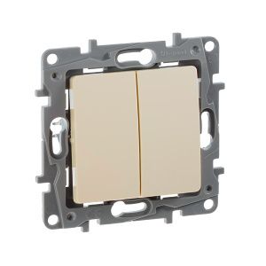 ETIKA Выключатель 2-клавишный схема 5 10АХ безвинтовые зажимы слоновая кость 672302