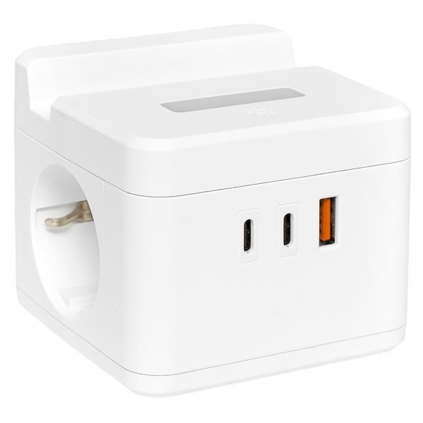 Удлинитель "Куб" 2 гнезда USB + 2Type C с быстрой зарядкой, подставкой под телефон и ночником 1,3 метра 1мм2 UBA-CUB-2-FC