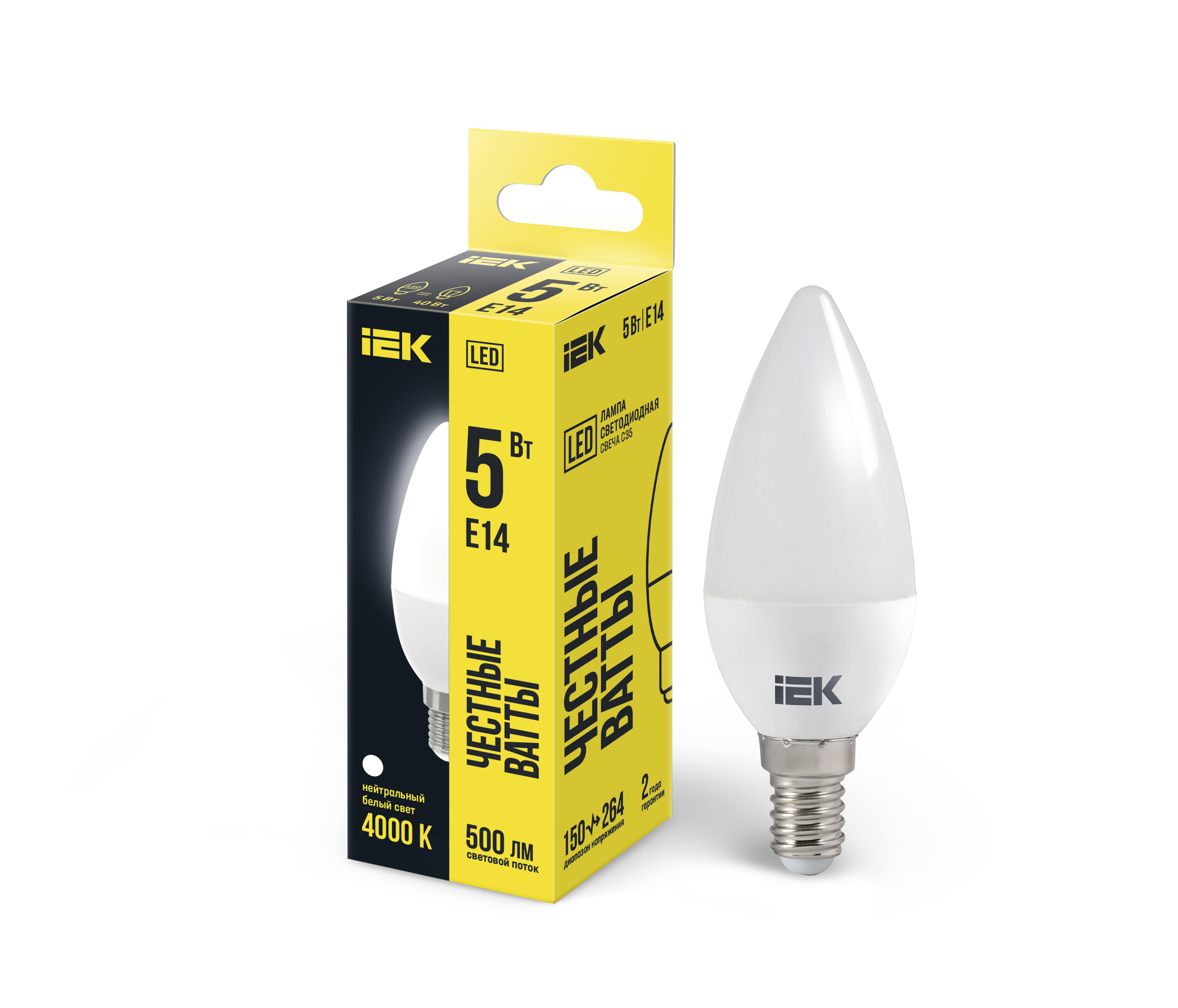 Лампа светодиодная C35 свеча 5Вт 230В 4000К E14 IEK LLE-C35-5-230-40-E14