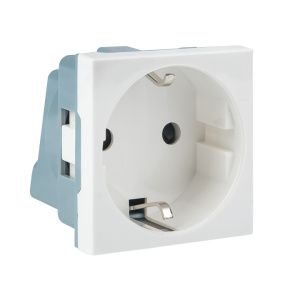 Розетка 45х45 с зазем., с защ. шторками, 90 градусов, белая EKF E2MR16-028-10