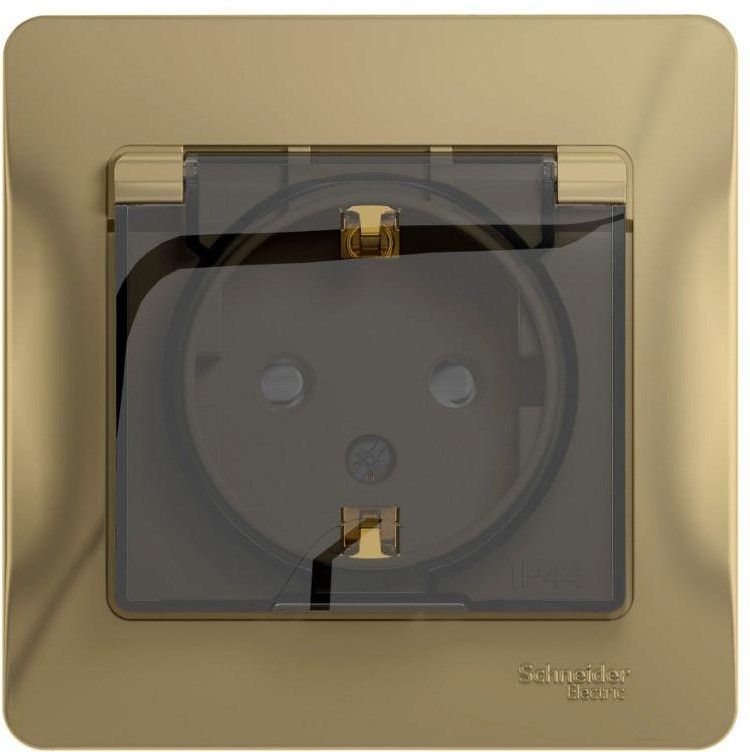 Розетка 1-м СП Glossa 16А IP44 с заземл. защ. шторки с крышкой в сборе титан SE GSL000448