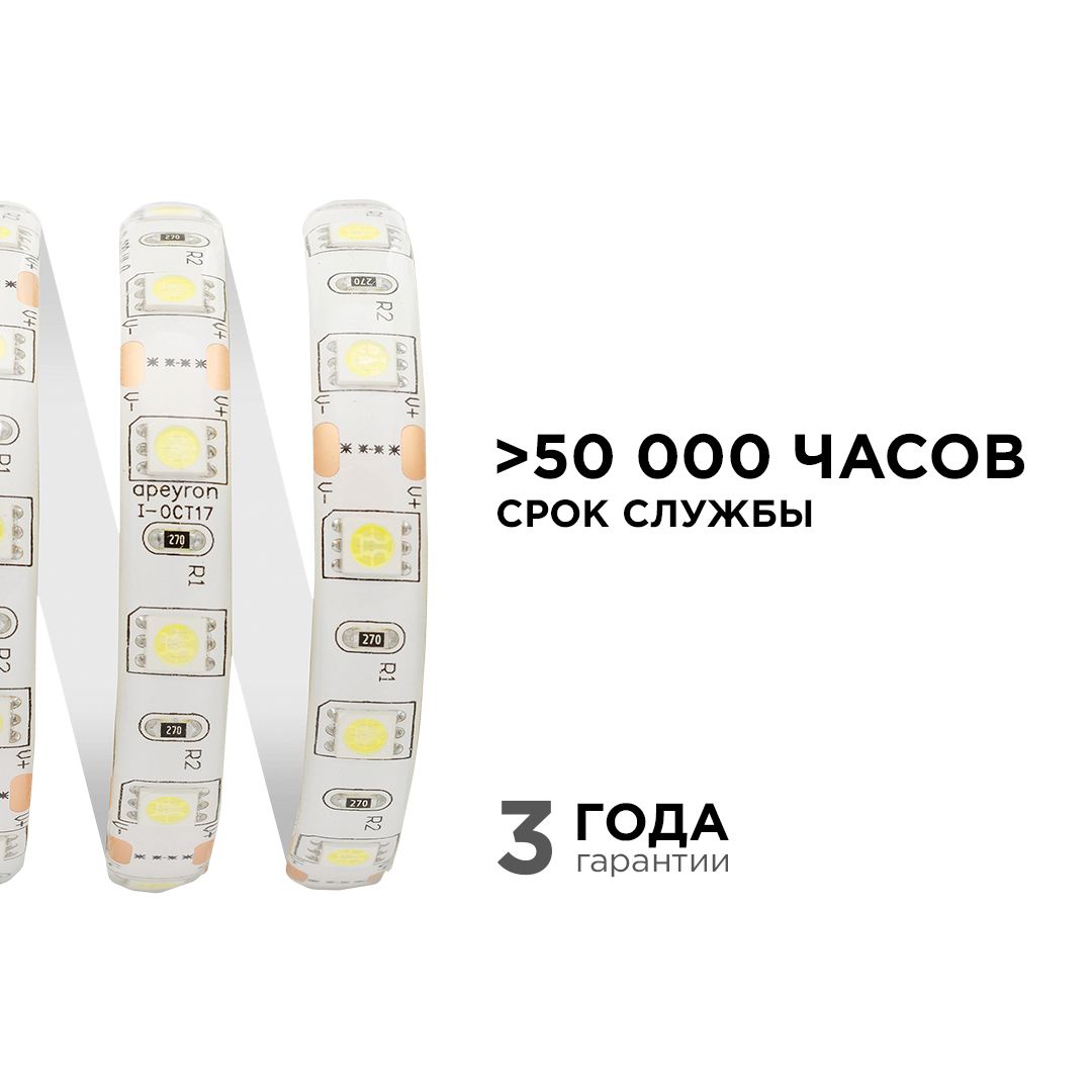 Лента светодиодная СТ smd5050 60д/м 12В 6500К IP65 5м Apeyron - Фото 4