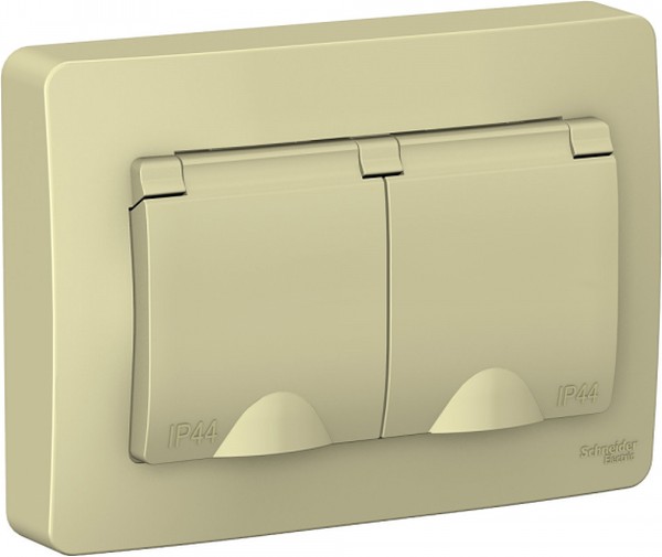 Розетка 2-м СП Blanca 16А IP44 250В с заземл. защ. шторки с крышкой беж. SE BLNRS441127 - Фото 3