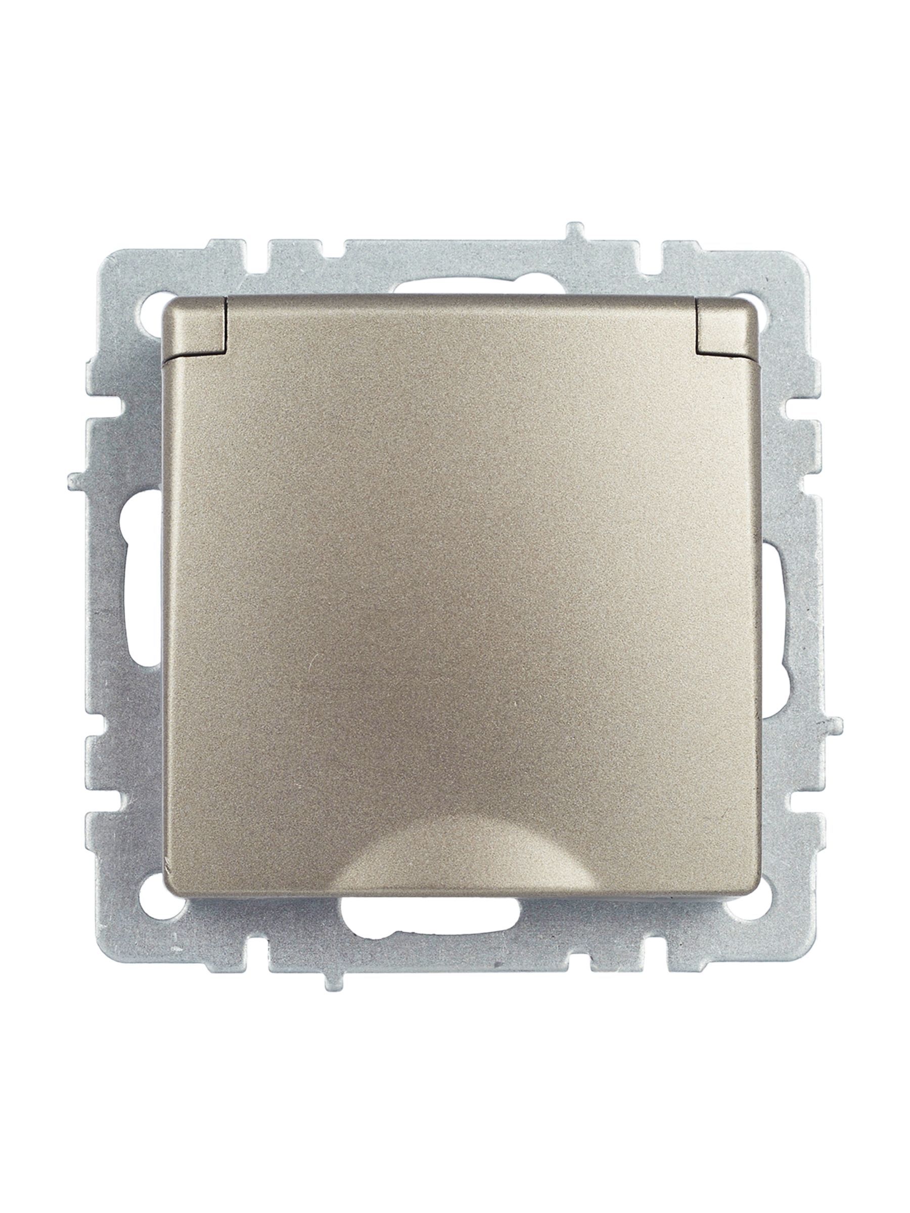 BRITE Розетка 1-местная с заземлением с защитными шторками и крышкой 16А IP44 РСбш10-3-44-БрШ шампань IEK - Фото 5