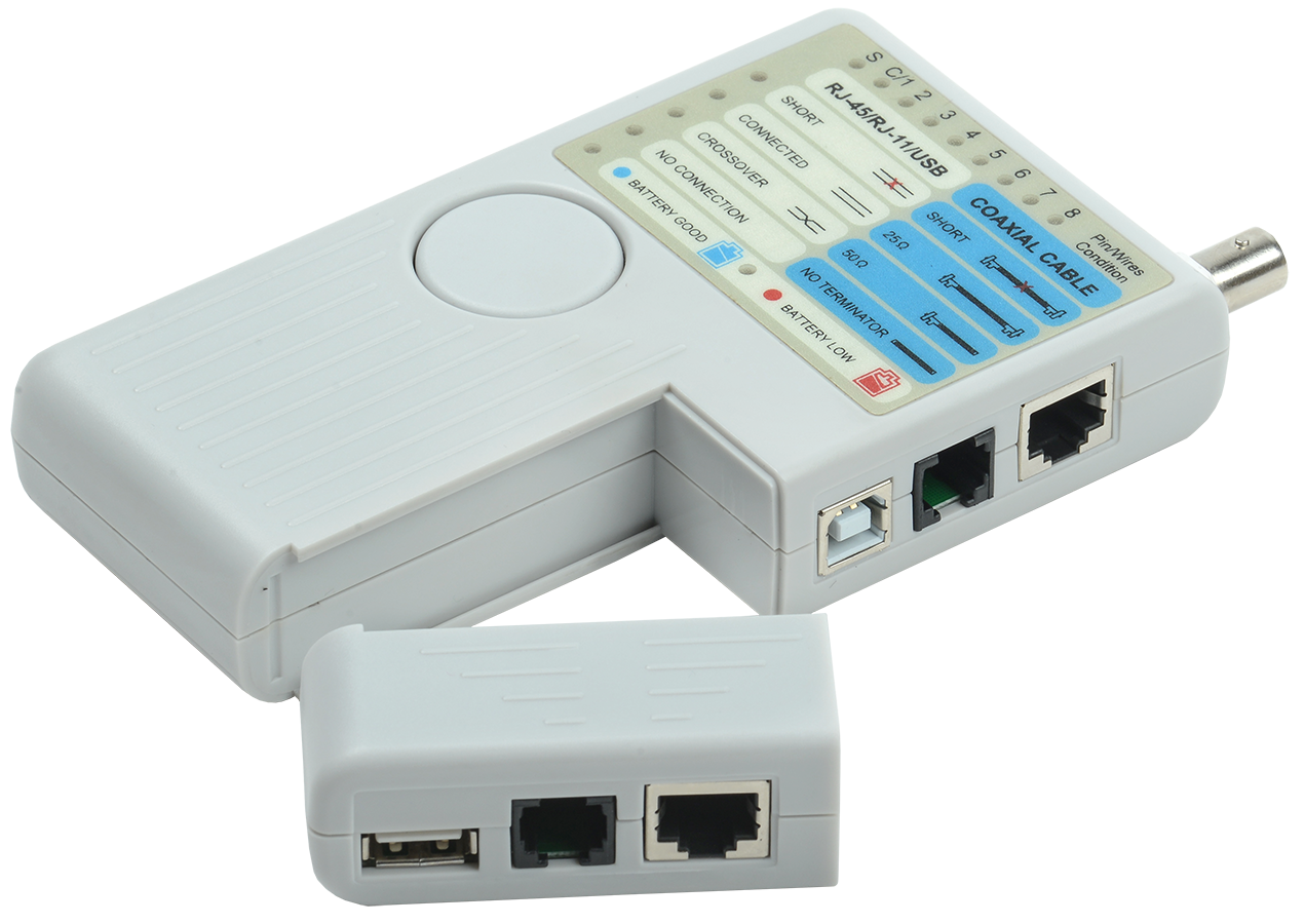 ITK Тестер для витой пары 4в1 RJ45/RJ11/BNC/USB с элементом питания WH3468