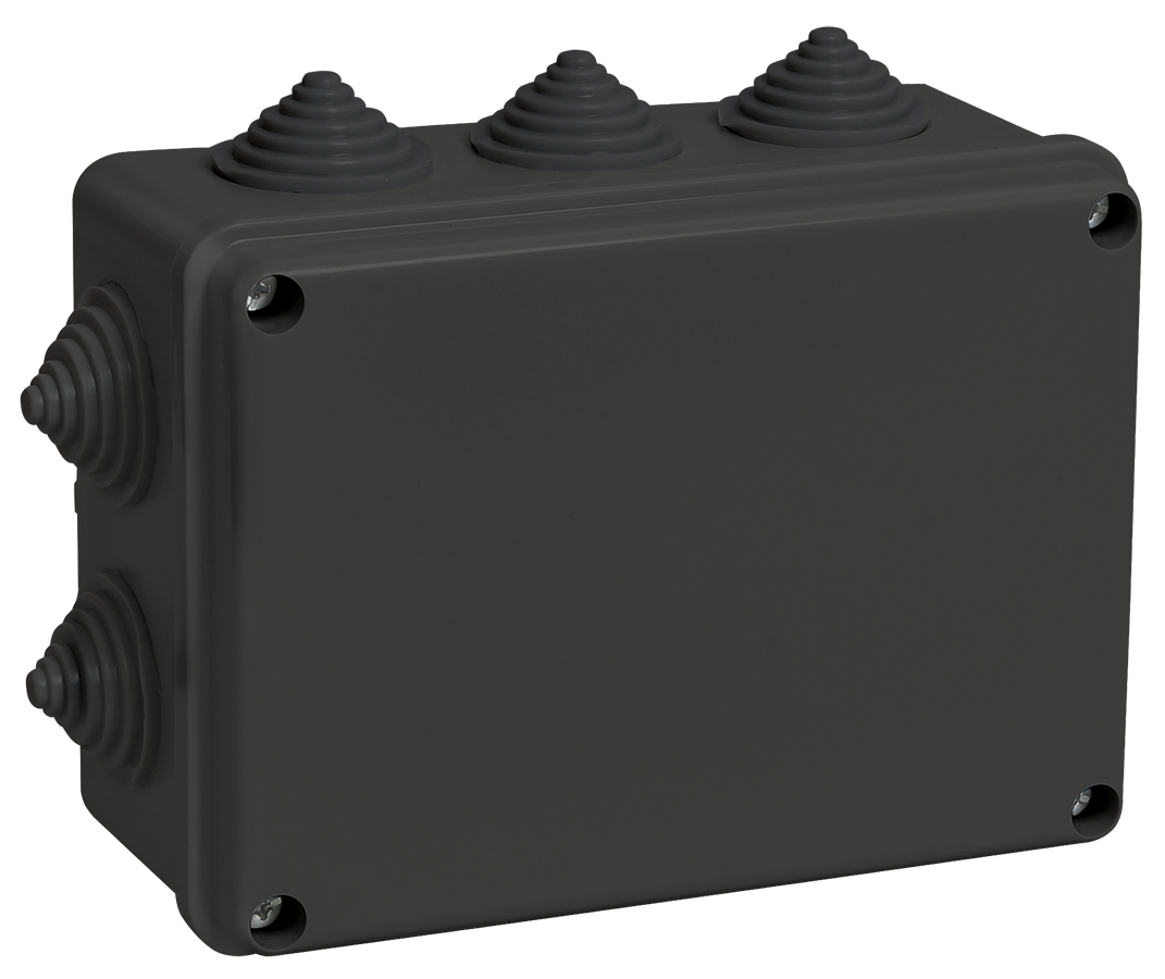 Коробка распаячная КМ41241 для открытой проводки безгалогенная (HF) 150х110х70мм IP44 10 гермовводов черная (RAL 9005) IEK UKO11-150-110-070-K02-44