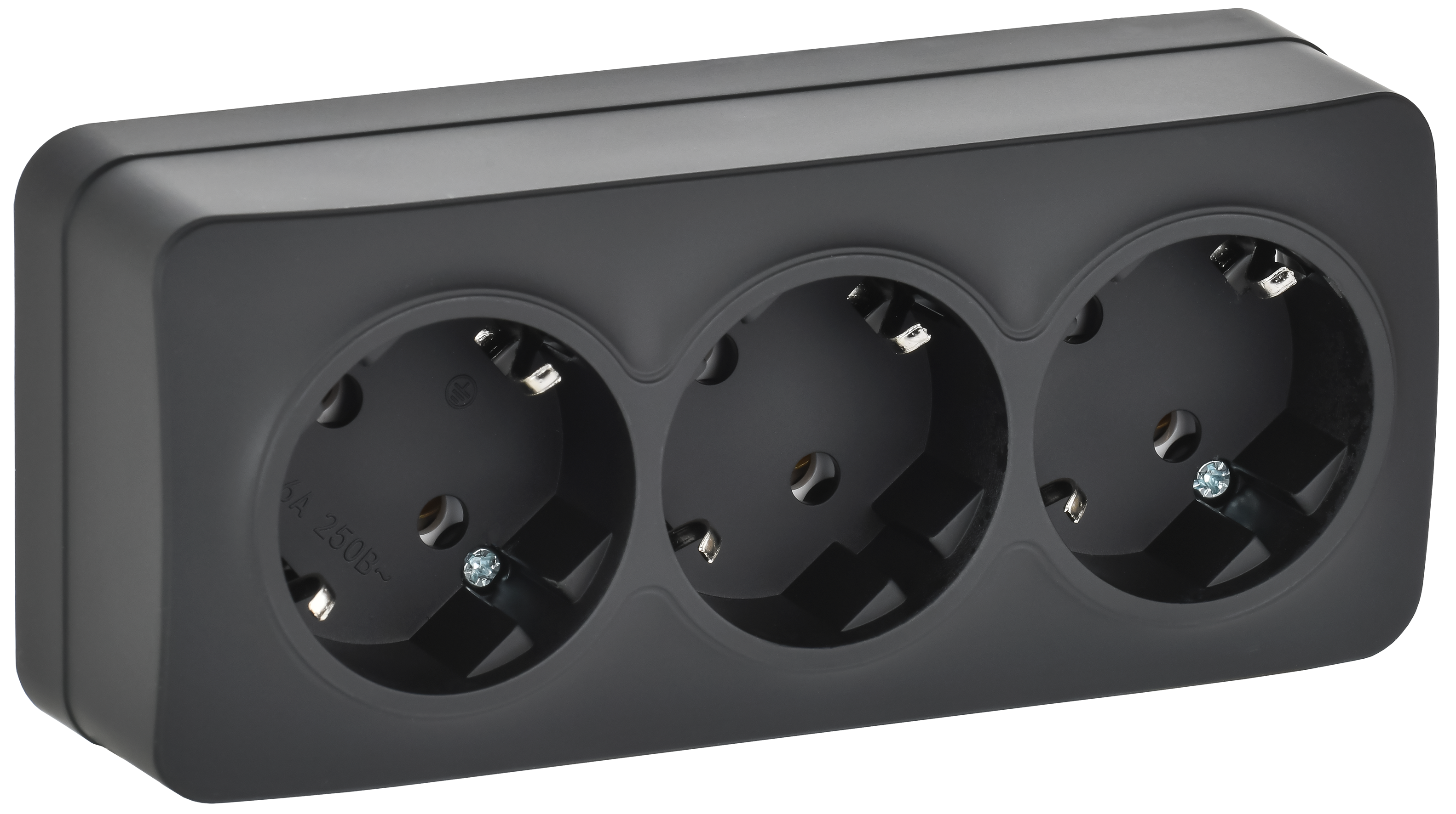 GLORY Розетка 3-местная для открытой установки с заземлением без защитных шторок 16А РС23-3-ХЧм черный матовый IEK ERH31-K02M-16