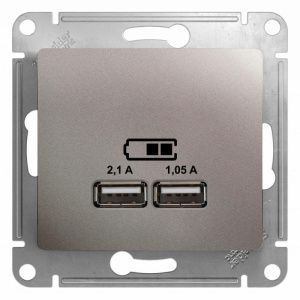 Розетка USB 2-м СП Glossa тип A+A 5В/2100мА 2х5В/1050мА механизм платина SE GSL001233 504580