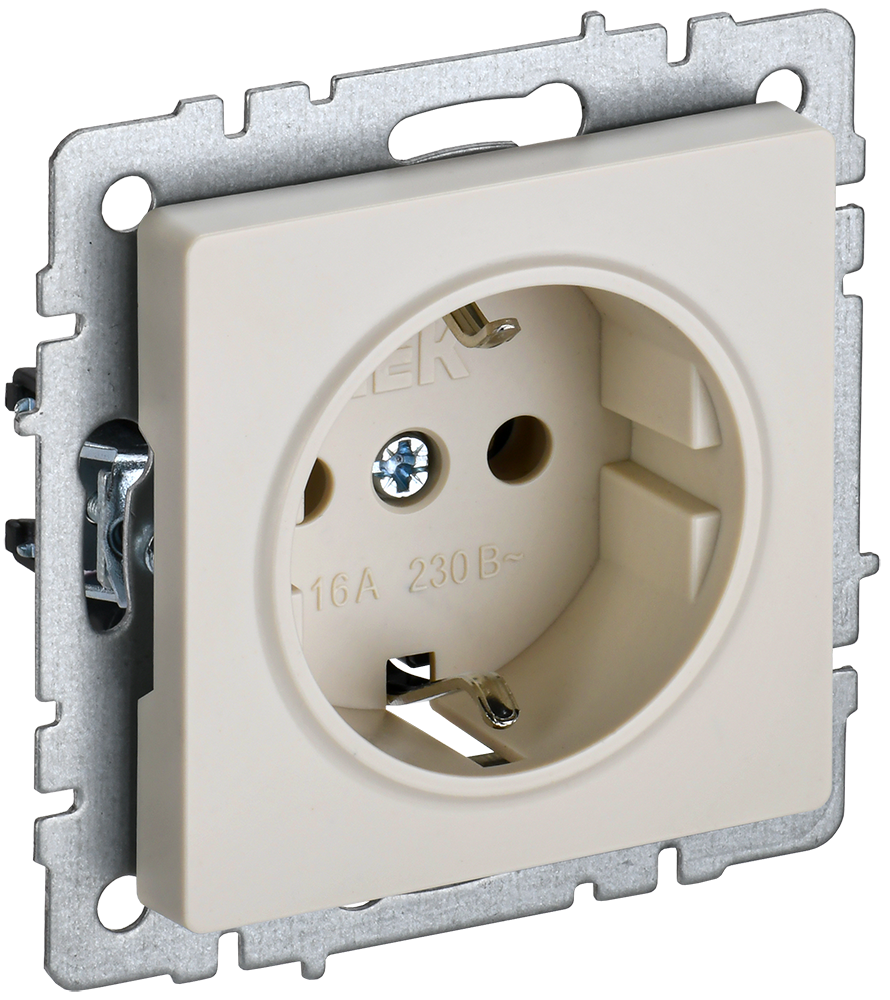 BRITE Розетка 1-местная с заземлением с защитными шторками 16А РС14-1-0-БрКр бежевый IEK BR-R14-16-K10